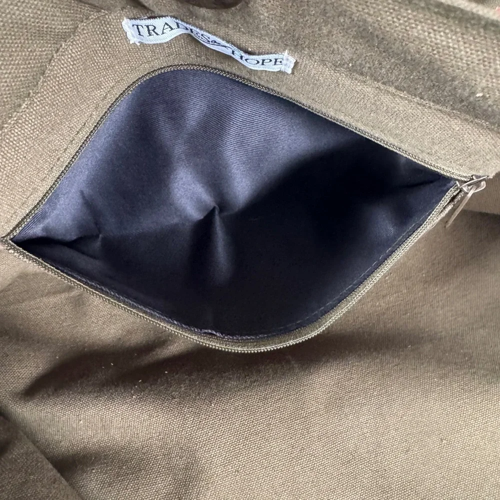 Trades of Hope Secret‎ Garden Olive Floral Embroidered Tote Bag Canvas Leather